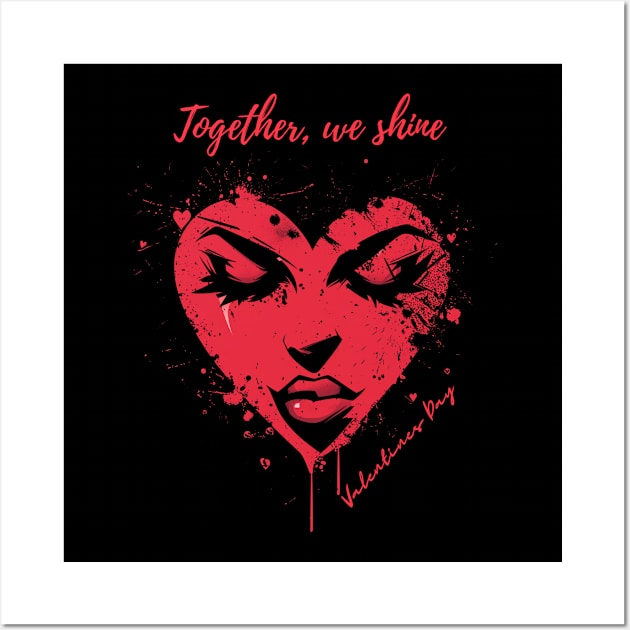 Together, we shine. A Valentines Day Celebration Quote With Heart-Shaped Woman Wall Art by DivShot 